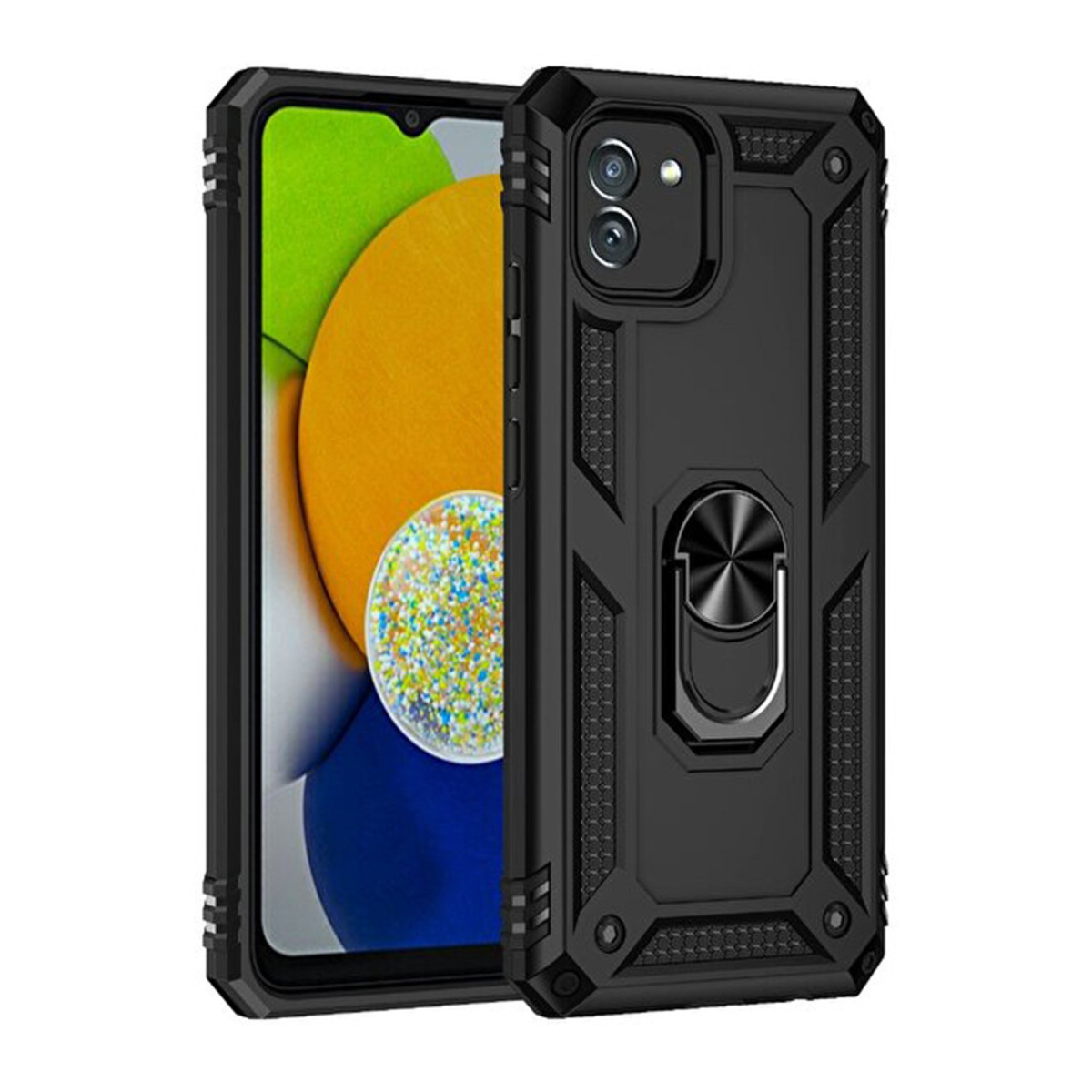 Galaxy A03 Kılıf Sofya Yüzüklü Silikon Kapak - Siyah