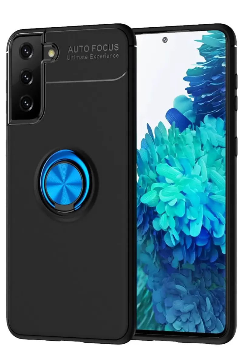 Galaxy S21 Plus Kılıf Range Yüzüklü Silikon - Siyah-Mavi