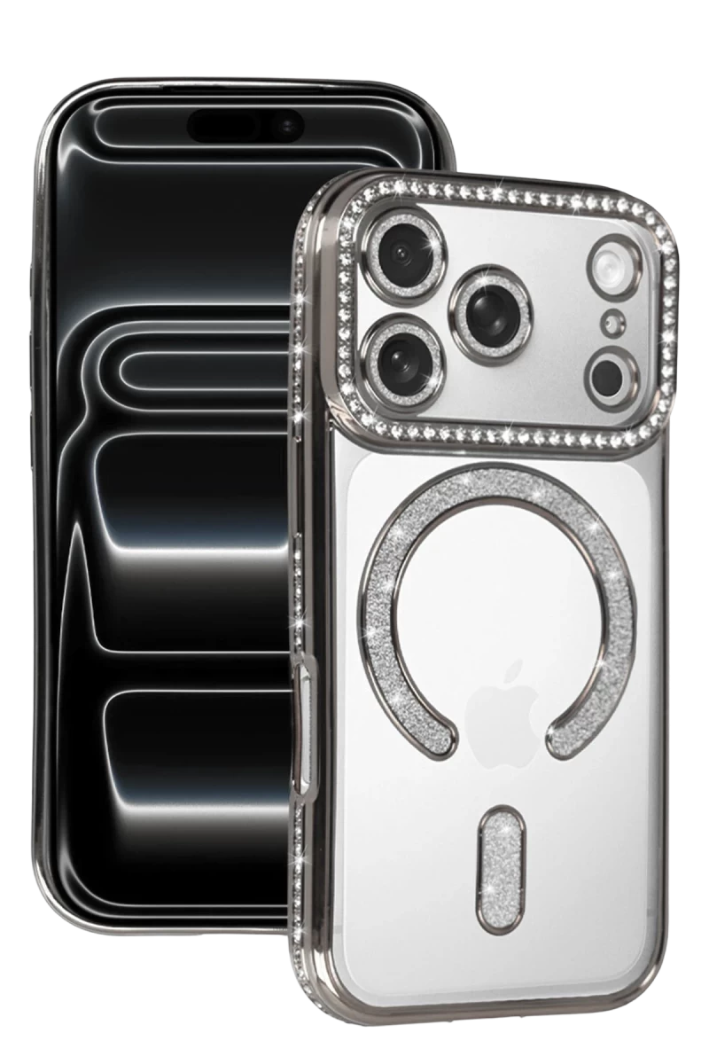Apple iPhone 17 Pro Max Uyumlu Joke Simli Magneticsafe Kılıf - Gümüş
