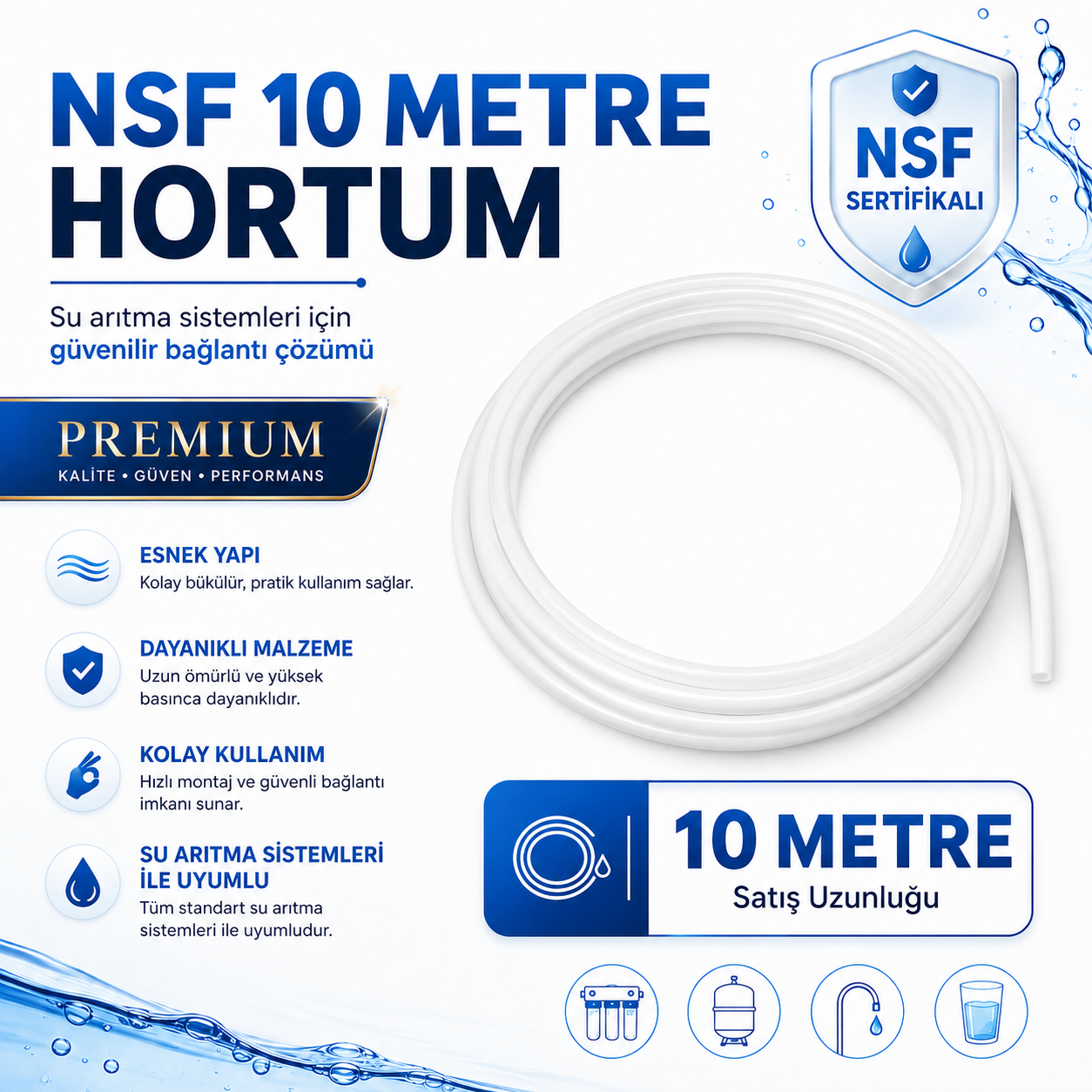 NSF Sertifikalı Premium 6’lık Su Arıtma Hortumu 10 Metre 608696155
