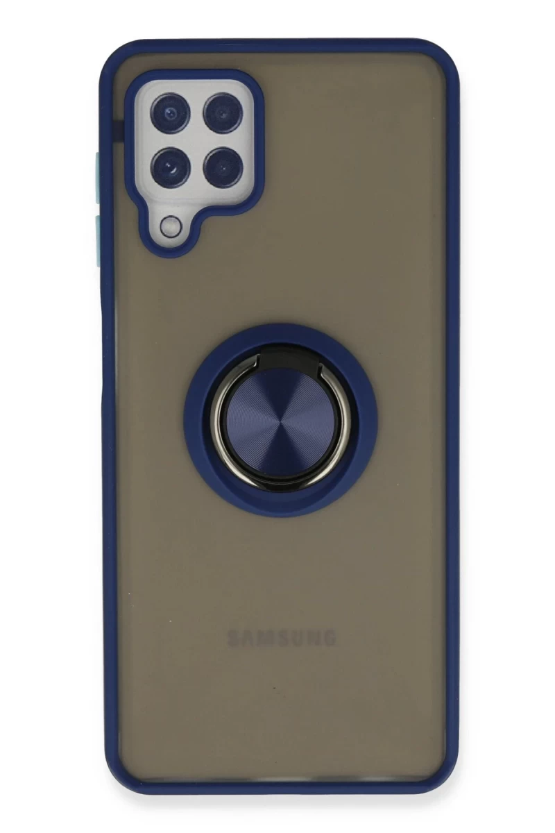Samsung Galaxy A22 Uyumlu Kılıf Montreal Yüzüklü Silikon Kapak - Lacivert