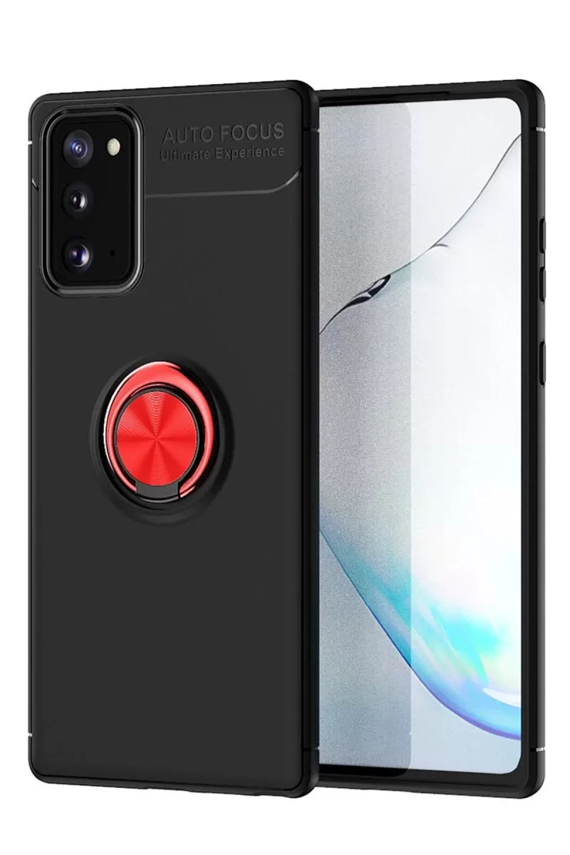 Galaxy Note 20 Kılıf Range Yüzüklü Silikon - Siyah-Kırmızı