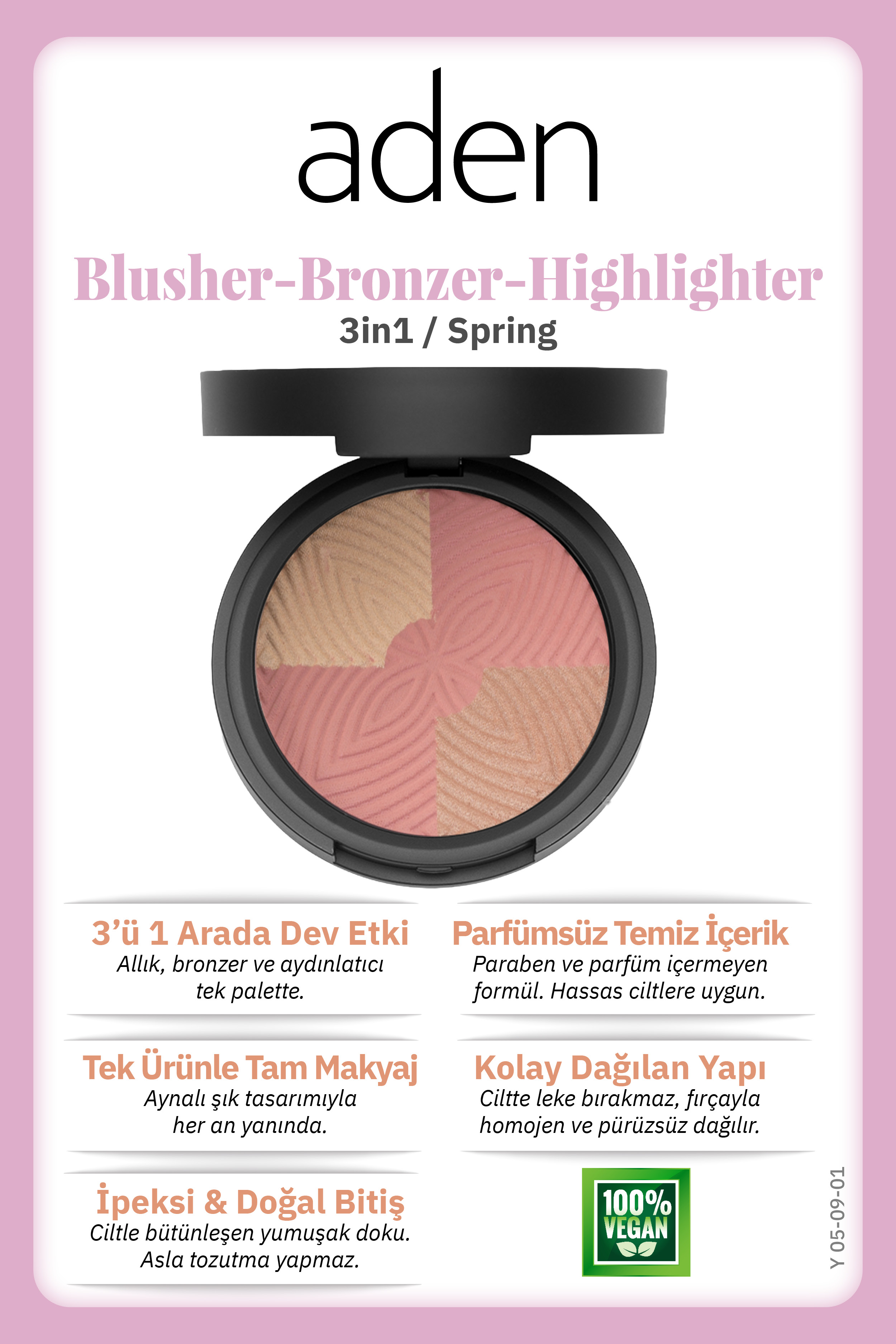 Aden 3 In 1 Blusher-Bronzer-Highlighter Spring