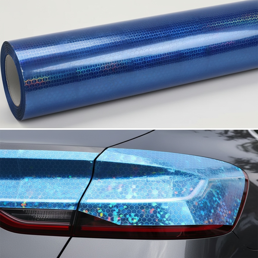 Petek Desenli 3D Colormatik Far Filmi Stop Folyosu 1mx30cm Açık Mavi