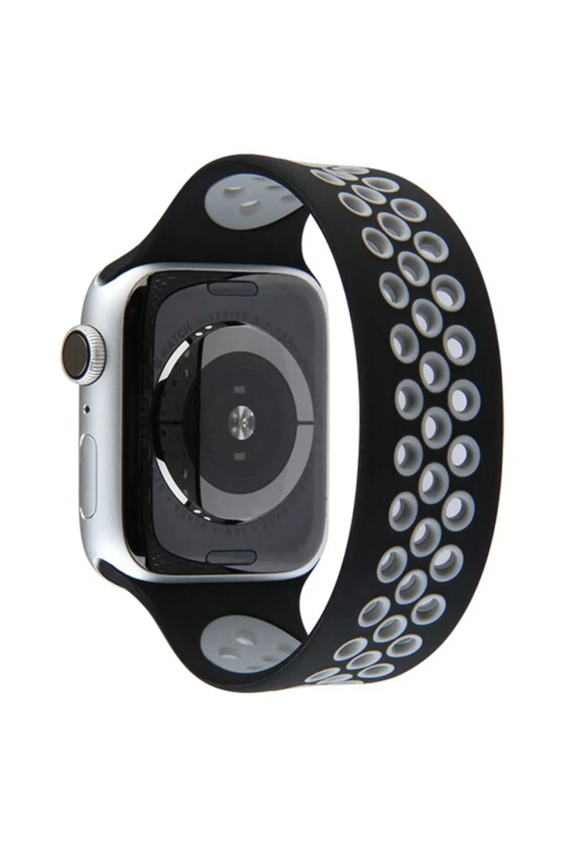 Apple Watch 42mm Uyumlu Ayarlı Delikli Silikon Kordon - Siyah-Gri