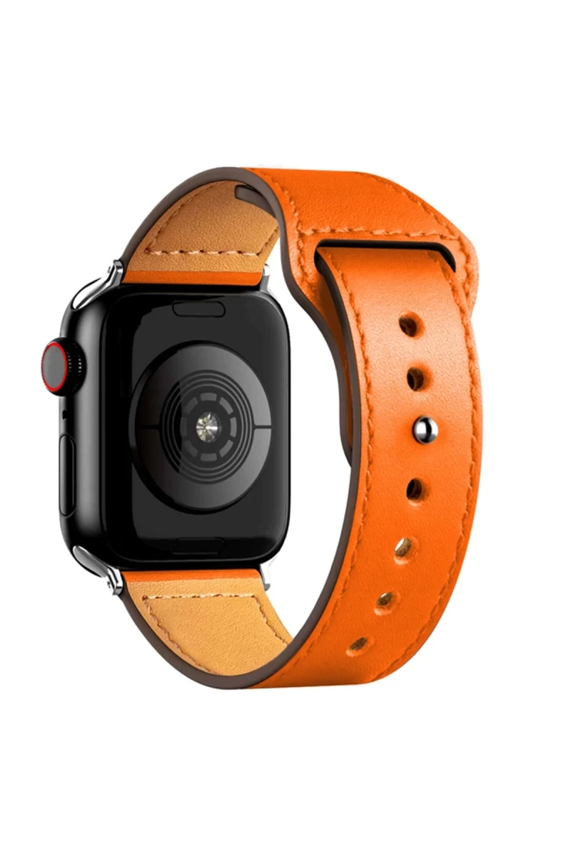 Apple Watch 42mm Uyumlu KR415 Luaz Deri Kordon - Turuncu
