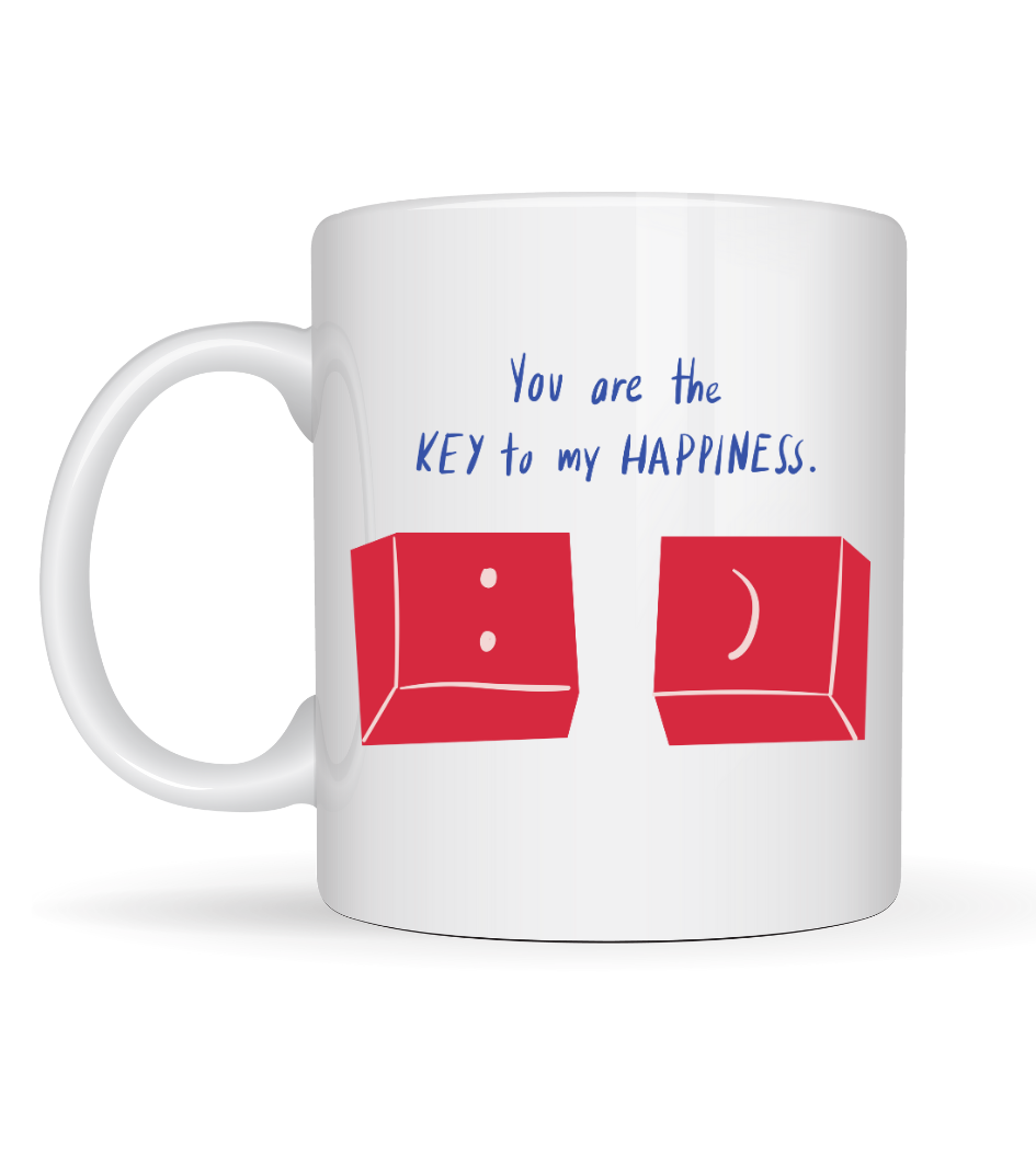 Model 25 – You Are the Key to My Happiness Tasarımlı Porselen Kupa -Anlamlı &amp; Romantik Hediye