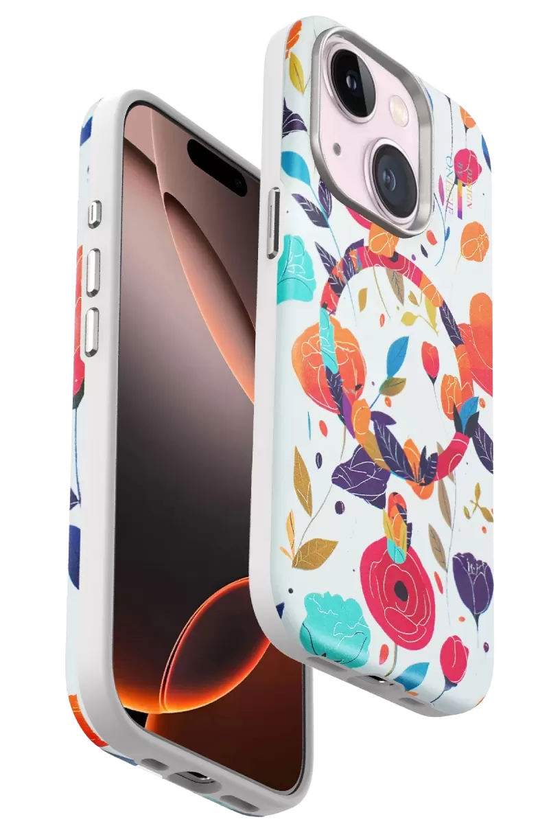 iPhone 15 Flower Series Magsafe Kapak - Beyaz