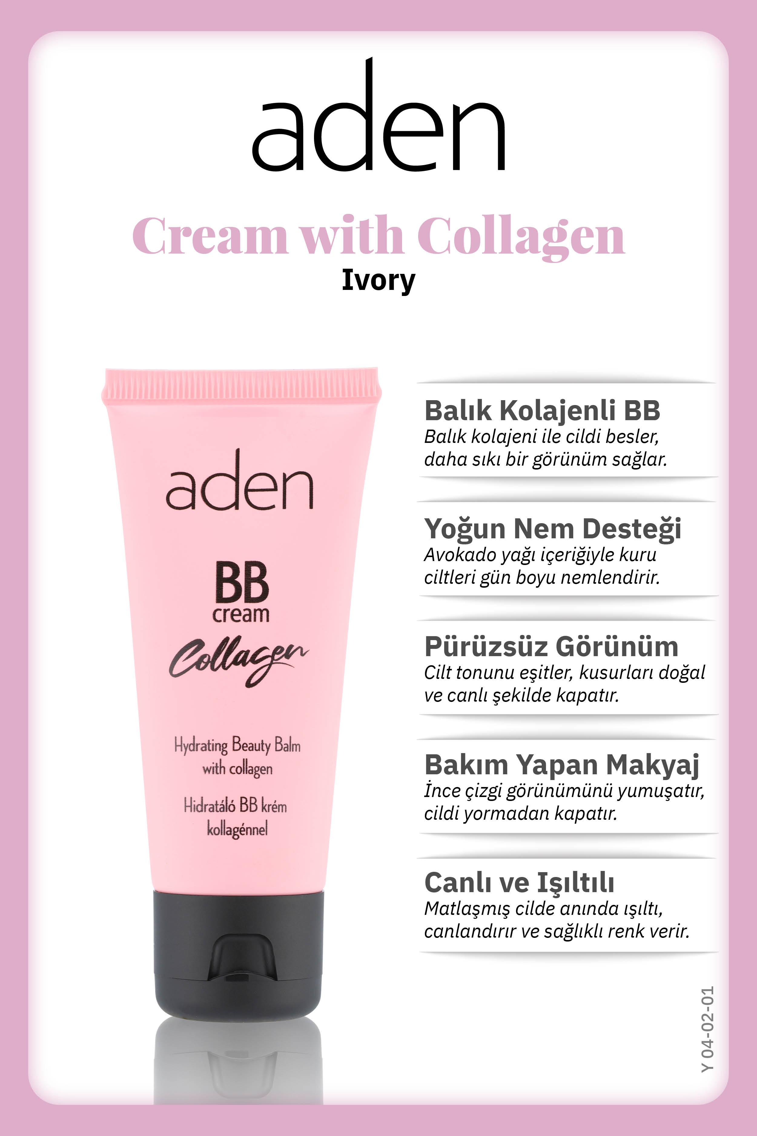 Aden BB Cream With Collagen - Kolajenli BB Krem 01 Ivory(Fildişi)