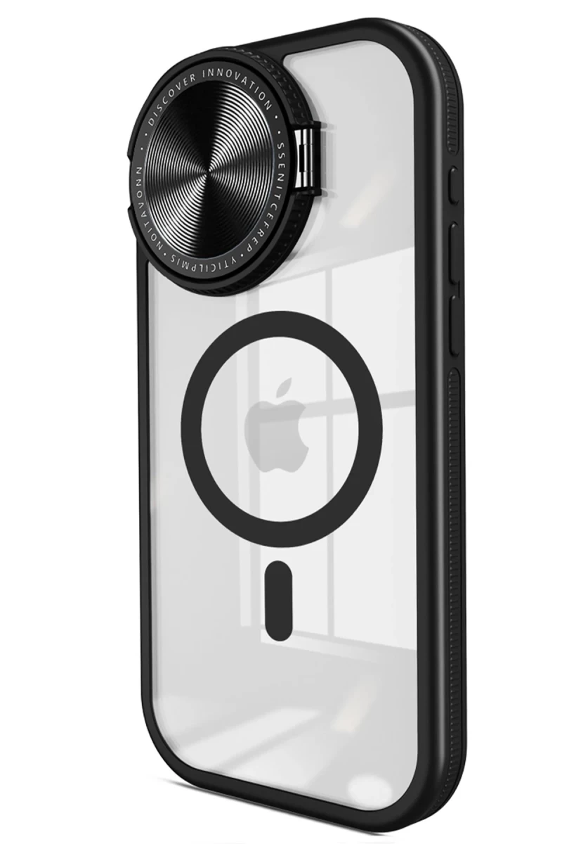 Apple iPhone 15 Pro Max Uyumlu Kılıf Teleskop Lens Magsafe Silikon Kapak - Siyah