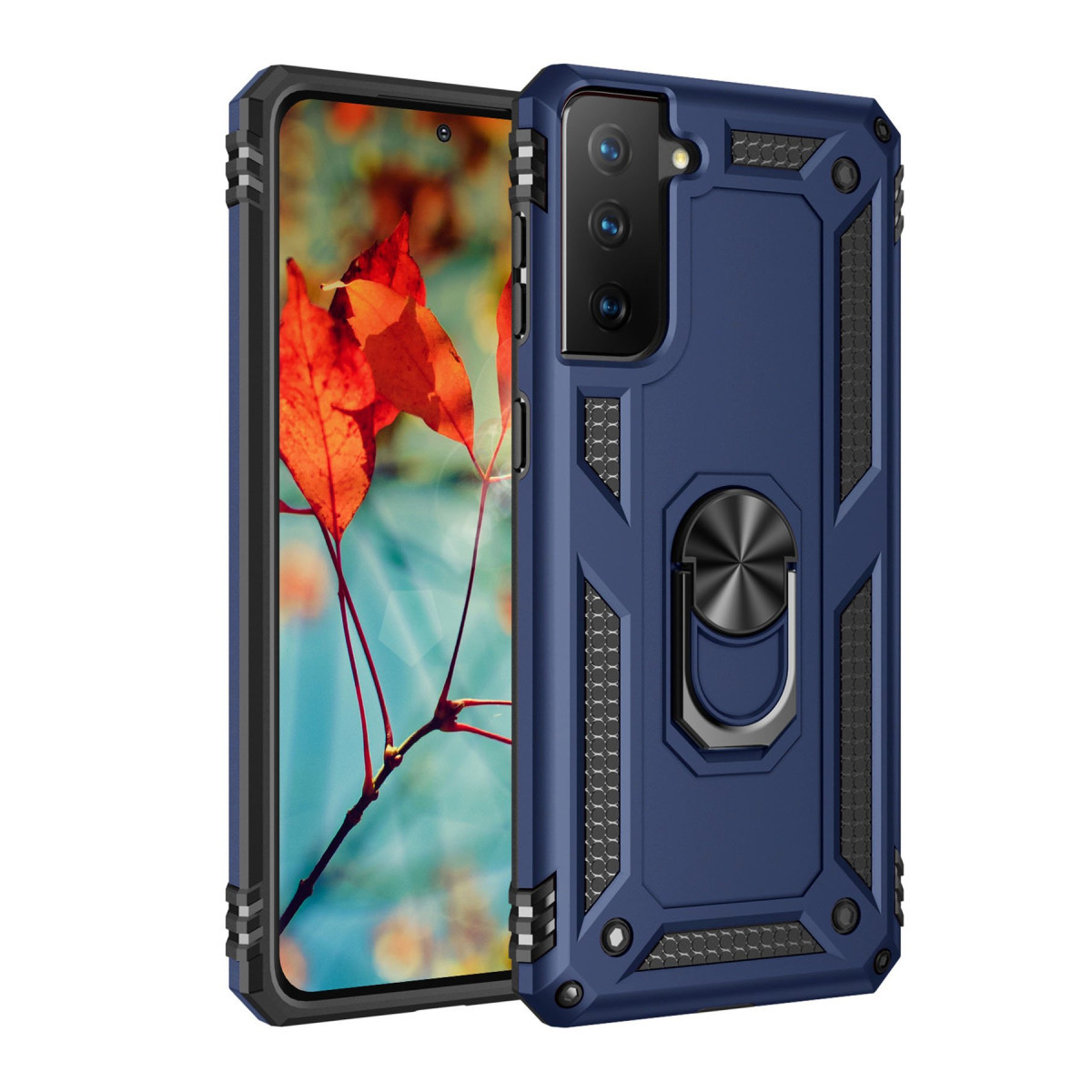 Galaxy S21 Kılıf Sofya Yüzüklü Silikon Kapak - Lacivert