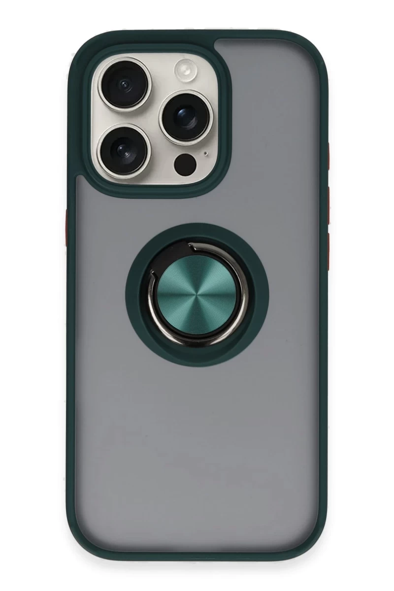 Apple iPhone 16 Pro Max Uyumlu Kılıf Montreal Yüzüklü Silikon Kapak - Yeşil