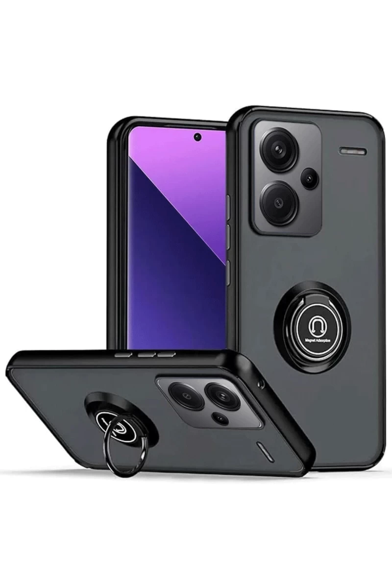 Xiaomi Redmi Note 13 Pro Plus Uyumlu Kılıf Montreal Yüzüklü Silikon Kapak - Siyah