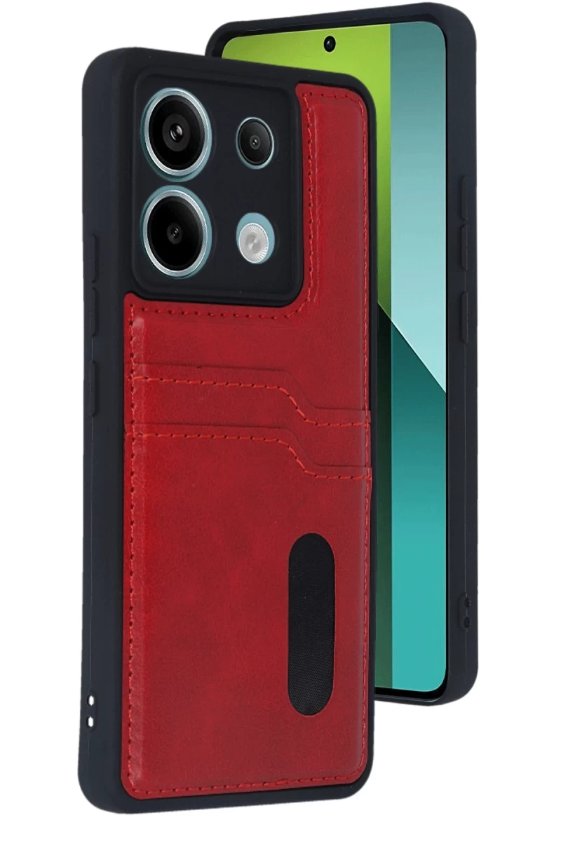 Xiaomi Redmi Note 13 Pro 4G Uyumlu Kılıf Sara Kartvizitli Deri Kılıf - Kırmızı