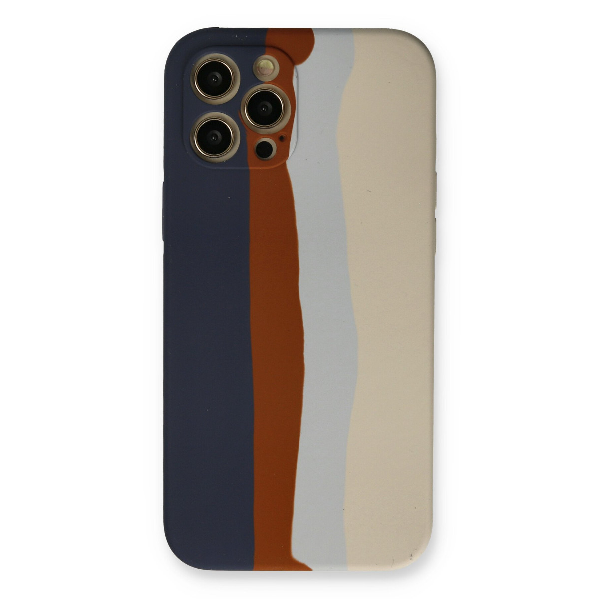 iPhone 12 Pro Max Kılıf Ebruli Lansman Silikon - Lacivert-Krem
