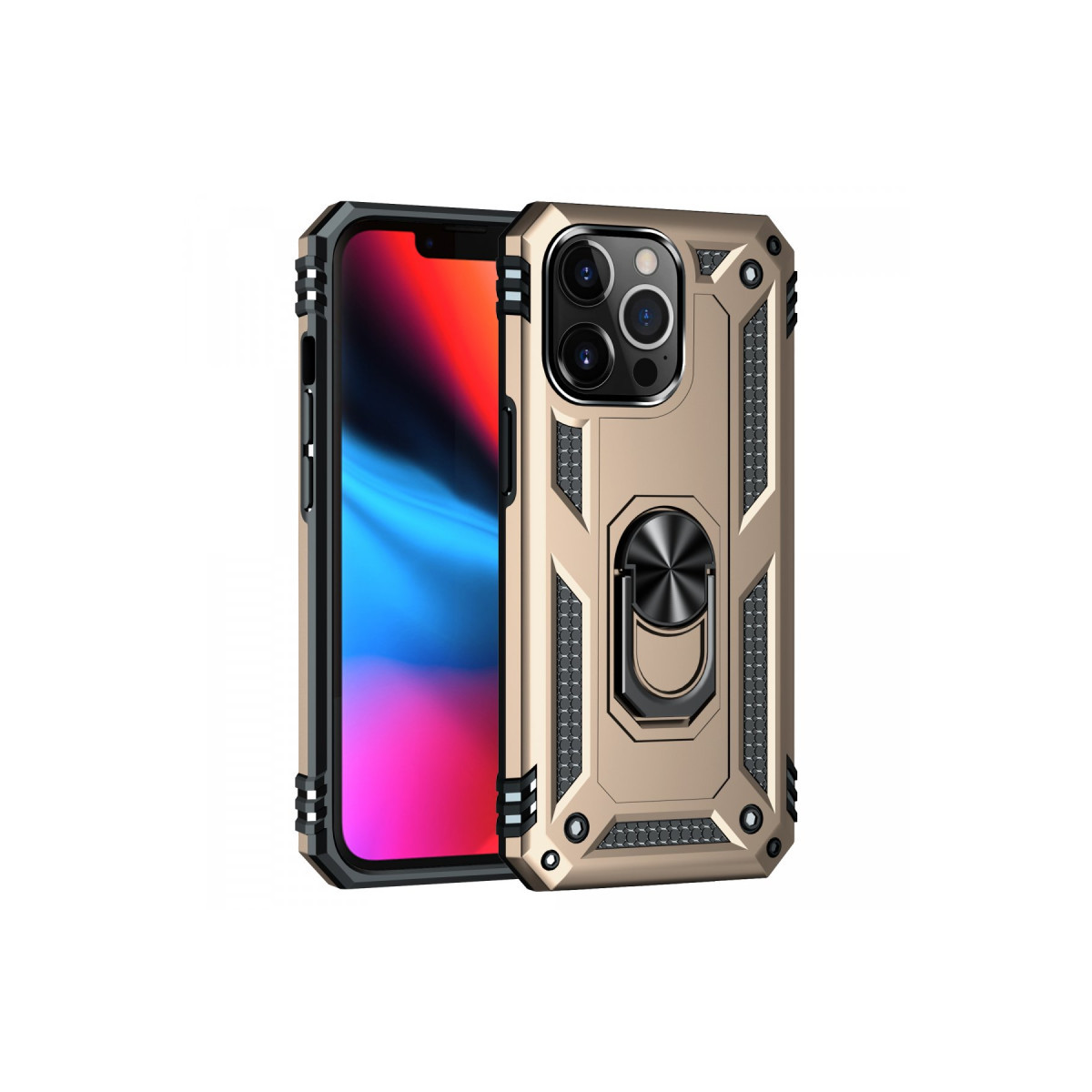 iPhone 14 Pro Kılıf Sofya Yüzüklü Silikon Kapak - Gold