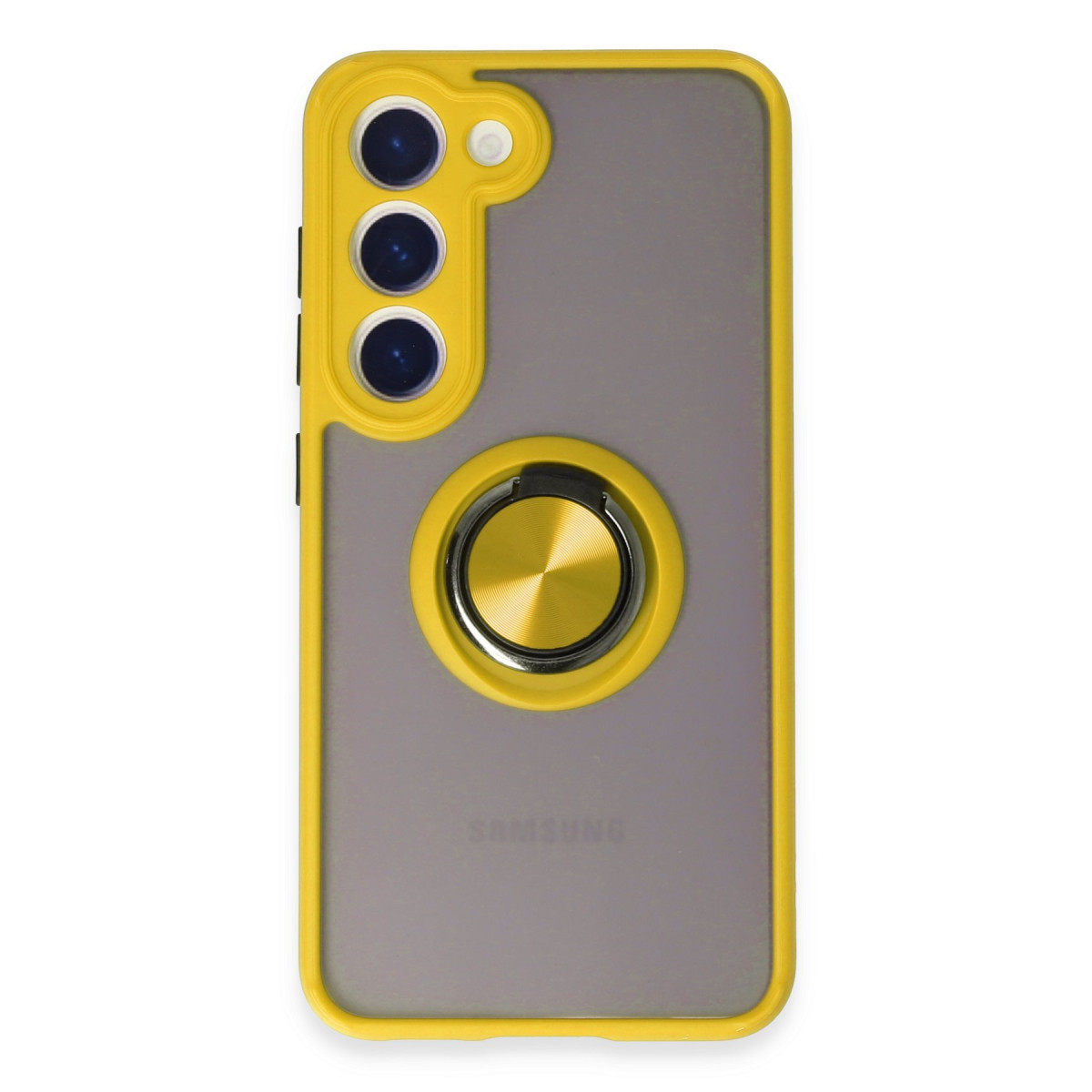 Galaxy S23 Kılıf Montreal Yüzüklü Silikon Kapak - Sarı