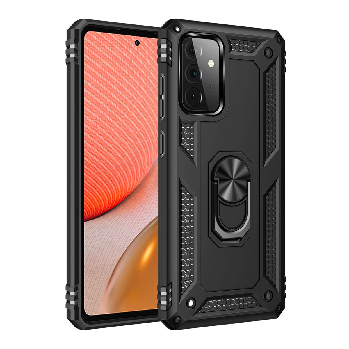 Galaxy A72 Kılıf Sofya Yüzüklü Silikon Kapak - Siyah