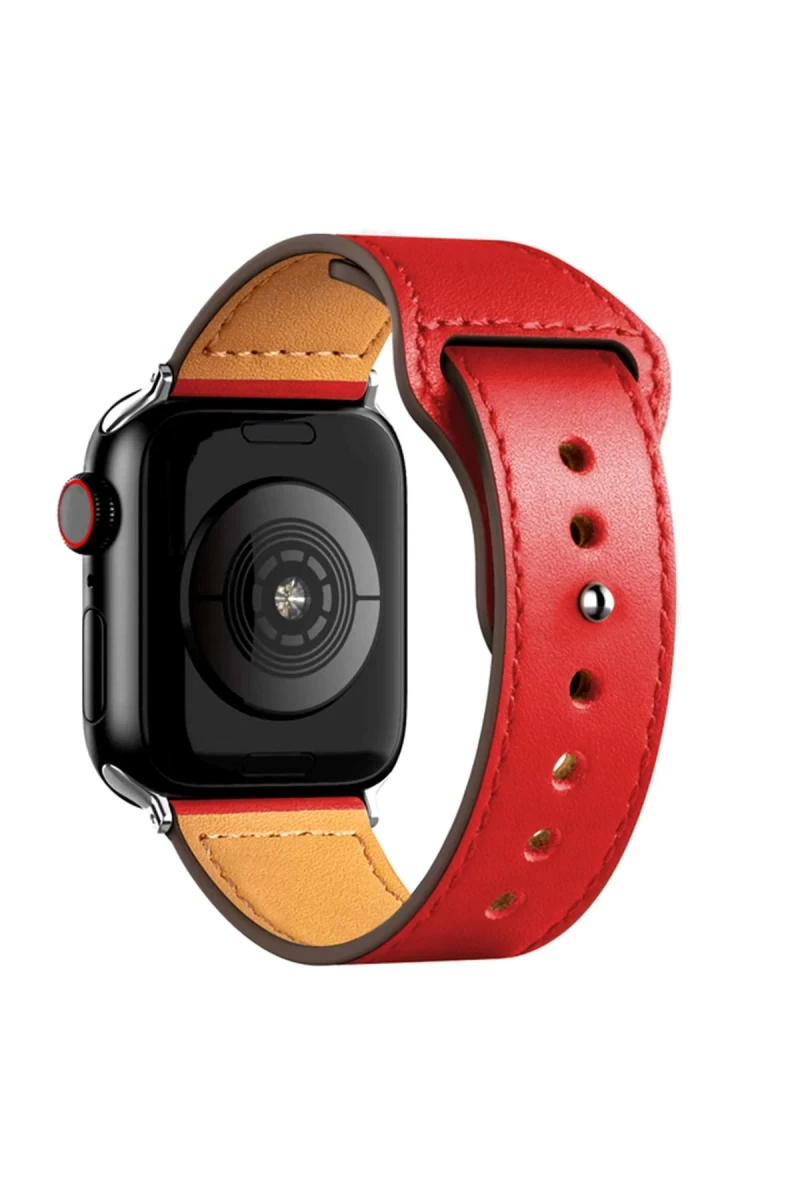 Apple Watch 42mm Uyumlu KR415 Luaz Deri Kordon - Kırmızı