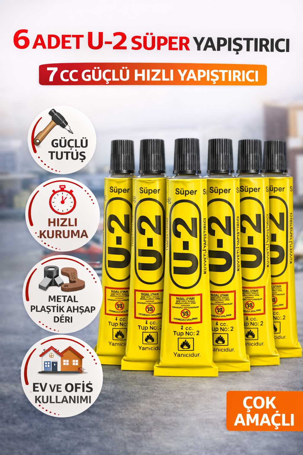 6 Adet U-2 Süper Yapıştırıcı 7 CC Güçlü Hızlı Yapıştırıcı Çok Amaçlı Metal Plastik Ahşap Deri Yapıştırıcı