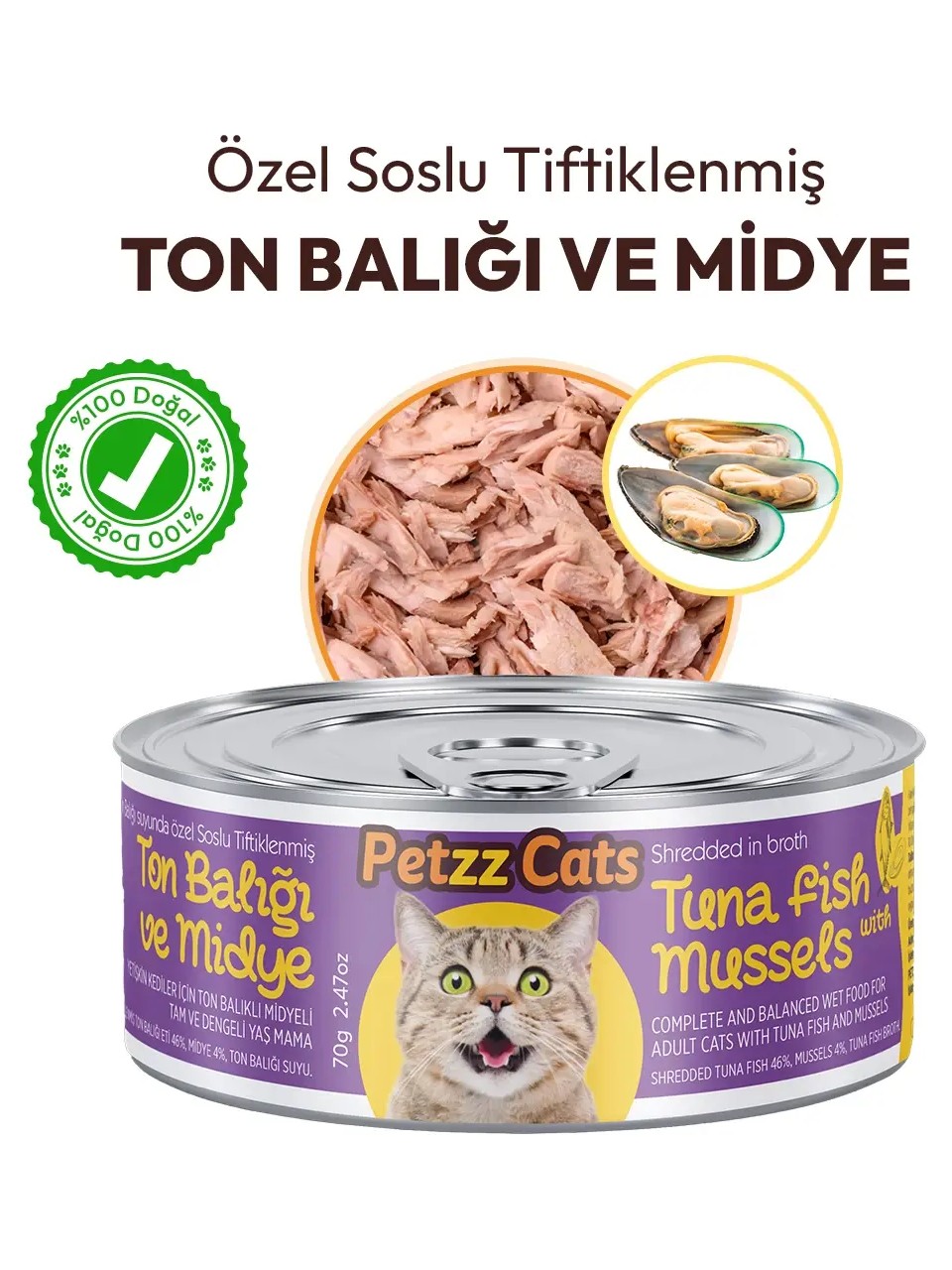 Petzzcats Ton Balığı &amp; Midye Konserve Kedi Maması 1 Adet 70 gr