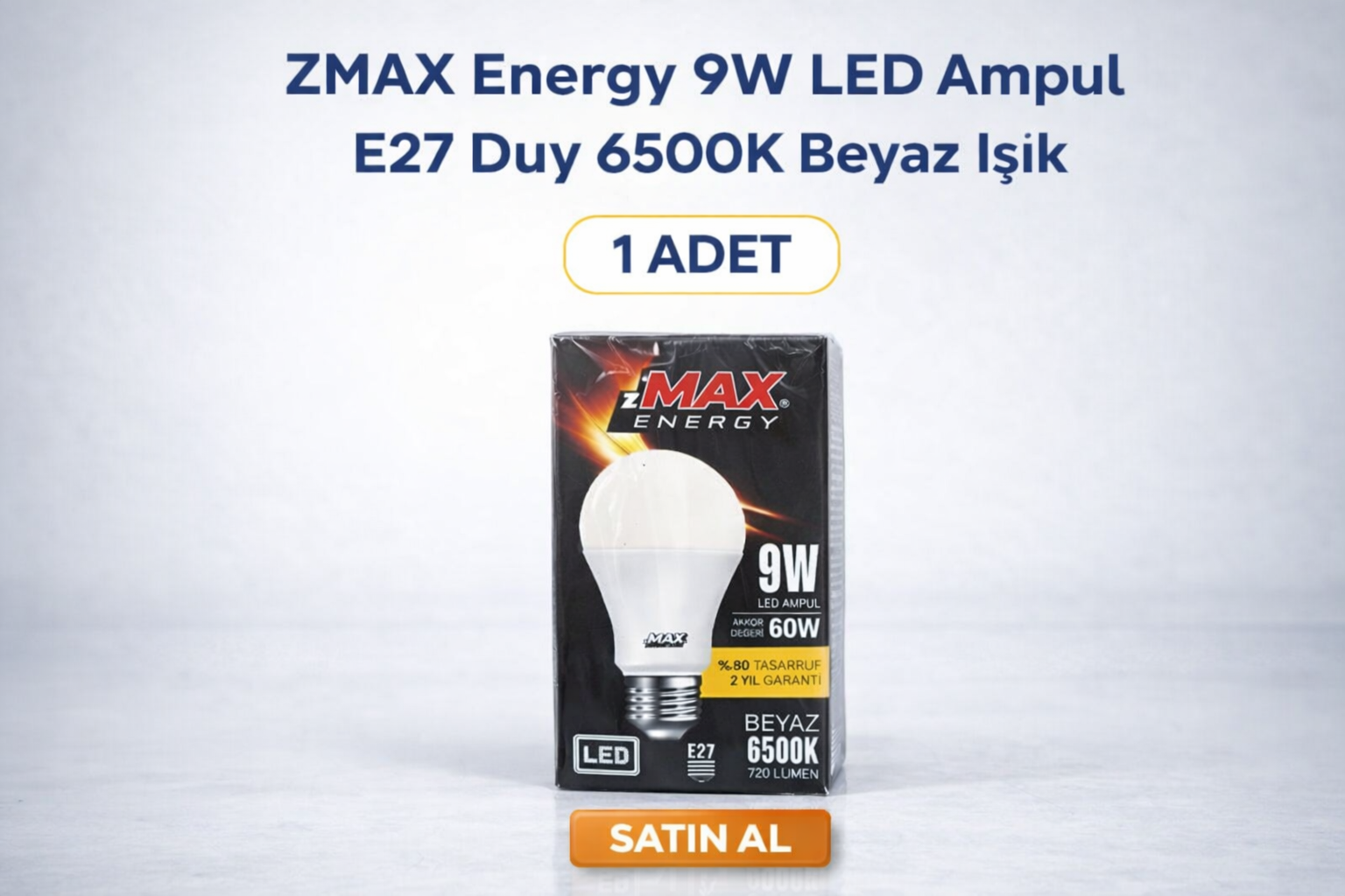 ZMAX Energy 9W LED Ampul E27 Duy 6500K Beyaz Işık 720 Lümen 60W Eşdeğer Enerji Tasarruflu 1 Adet