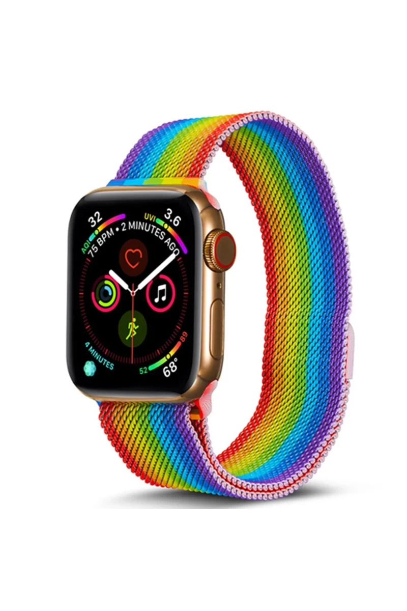 Apple Watch 38mm Uyumlu Metal Mıknatıslı Kordon - Gökkuşağı