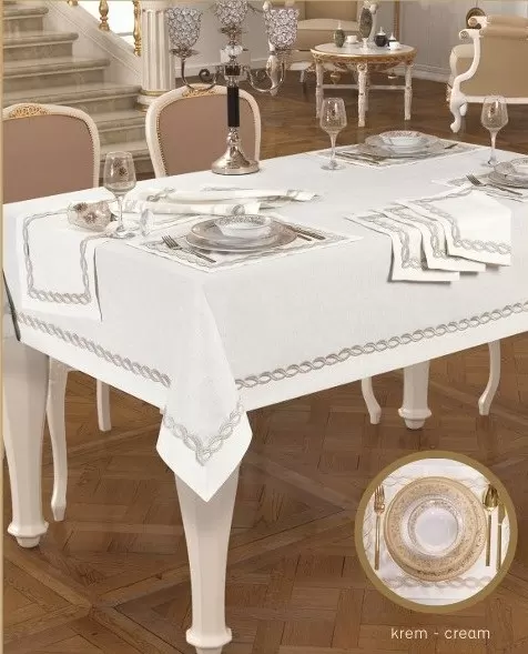 Matilda Amerikan Servisli Krem-Gümüşsimli 8 Kişilik 160 × 260 cm Sofra Takımı