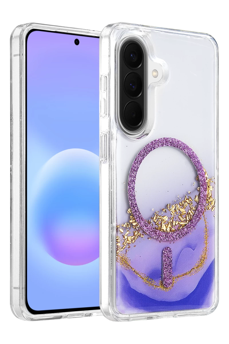 Onegif Samsung Galaxy A57 5G Uyumlu Lotus Simli Magsafe Kapak - Mor