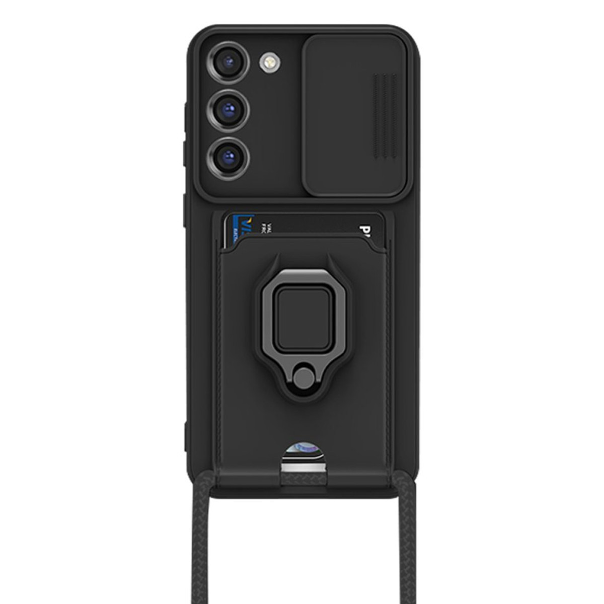Galaxy S23 Plus Kılıf Zuma Kartvizitli Yüzüklü Silikon - Siyah
