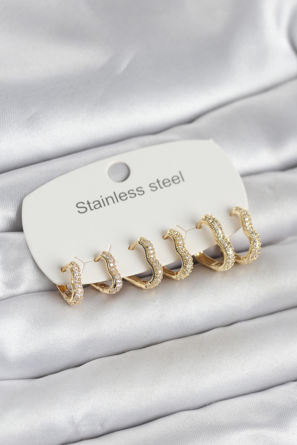 316L Çelik Gold Renk 6&amp;#39lı Set Kalp Form Kadın Küpe
