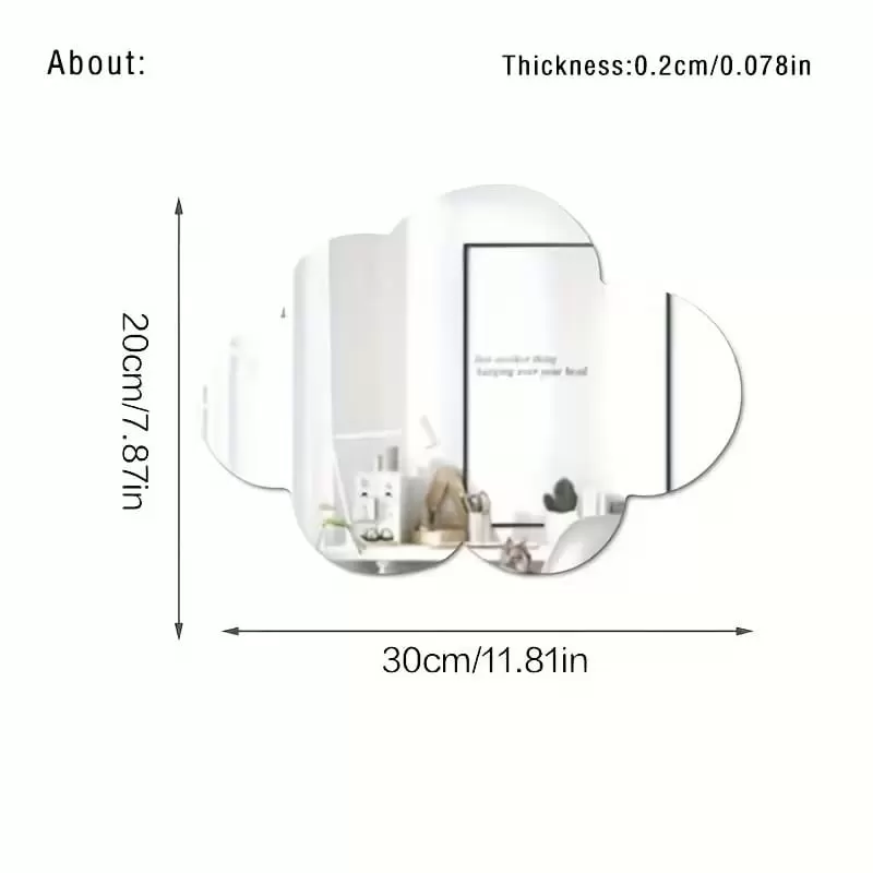 30x20 cm Bulut Formlu Kırılmaz Pleksi Duvar Aynası - Çocuk Odası Güvenli Ayna