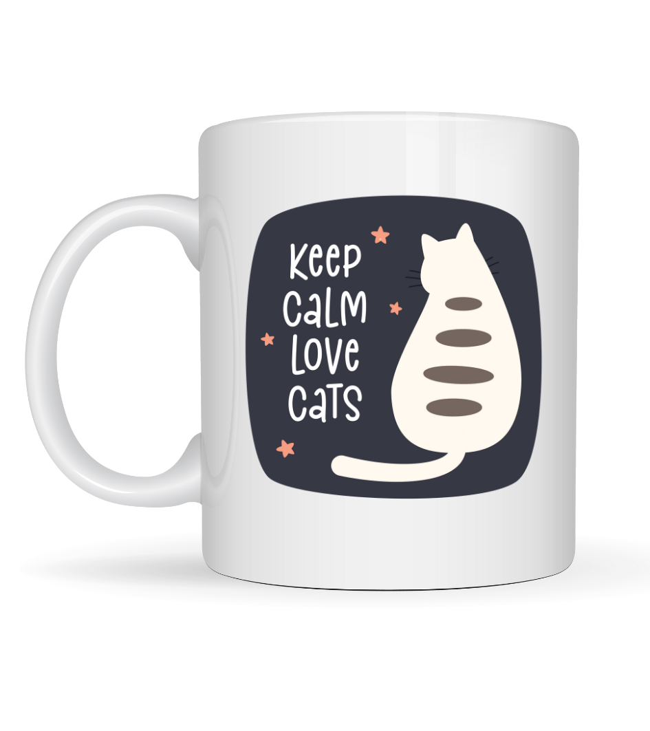 Keep Calm Love Cats Kedi Temalı Porselen Kupa MODEL 56 – Sevimli Tasarım , Kahve &amp; Çay Kupası
