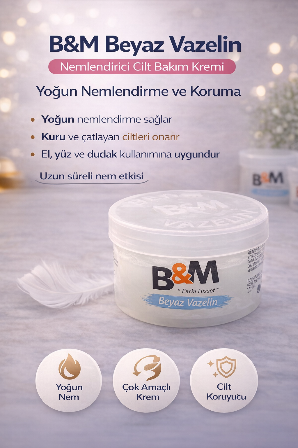 B&amp;M Beyaz Vazelin Nemlendirici Cilt Bakım Kremi Çok Amaçlı Yoğun Nemlendirici 1 Adet
