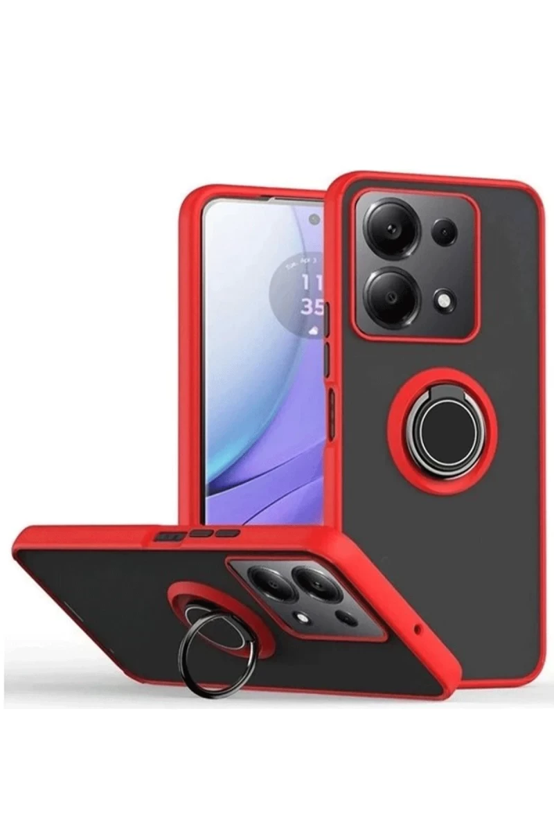 Xiaomi Redmi Note 13 Pro 5G Uyumlu Kılıf Montreal Yüzüklü Silikon Kapak - Kırmızı