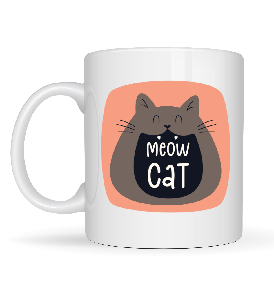 Meow Cat – Sevimli Kedi Tasarımlı Porselen Kupa MODEL 66 Eğlenceli Kahve &amp; Çay Kupası Hediyelik