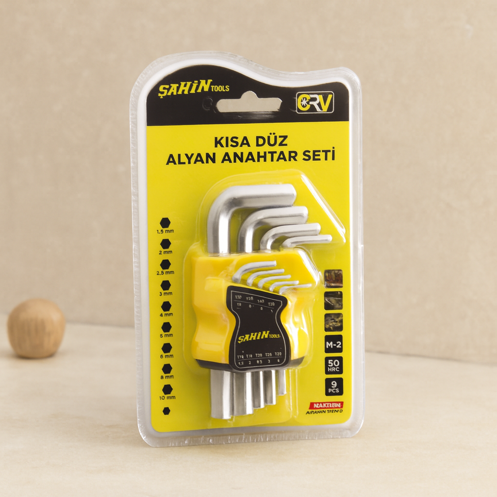 Alyan Anahtar Seti 9 Parça Kısa Düz (1.5?10 mm)