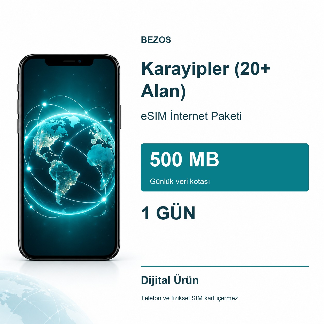 Karayipler (20+ Alan) eSIM İnternet Paketi Günlük 500 MB 1 Gün