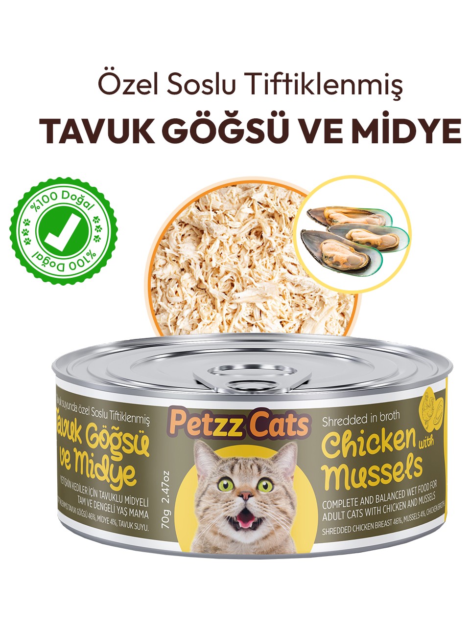 Petzzcats Tavuk &amp; Midye Konserve Kedi Maması 1 Adet 70 gr
