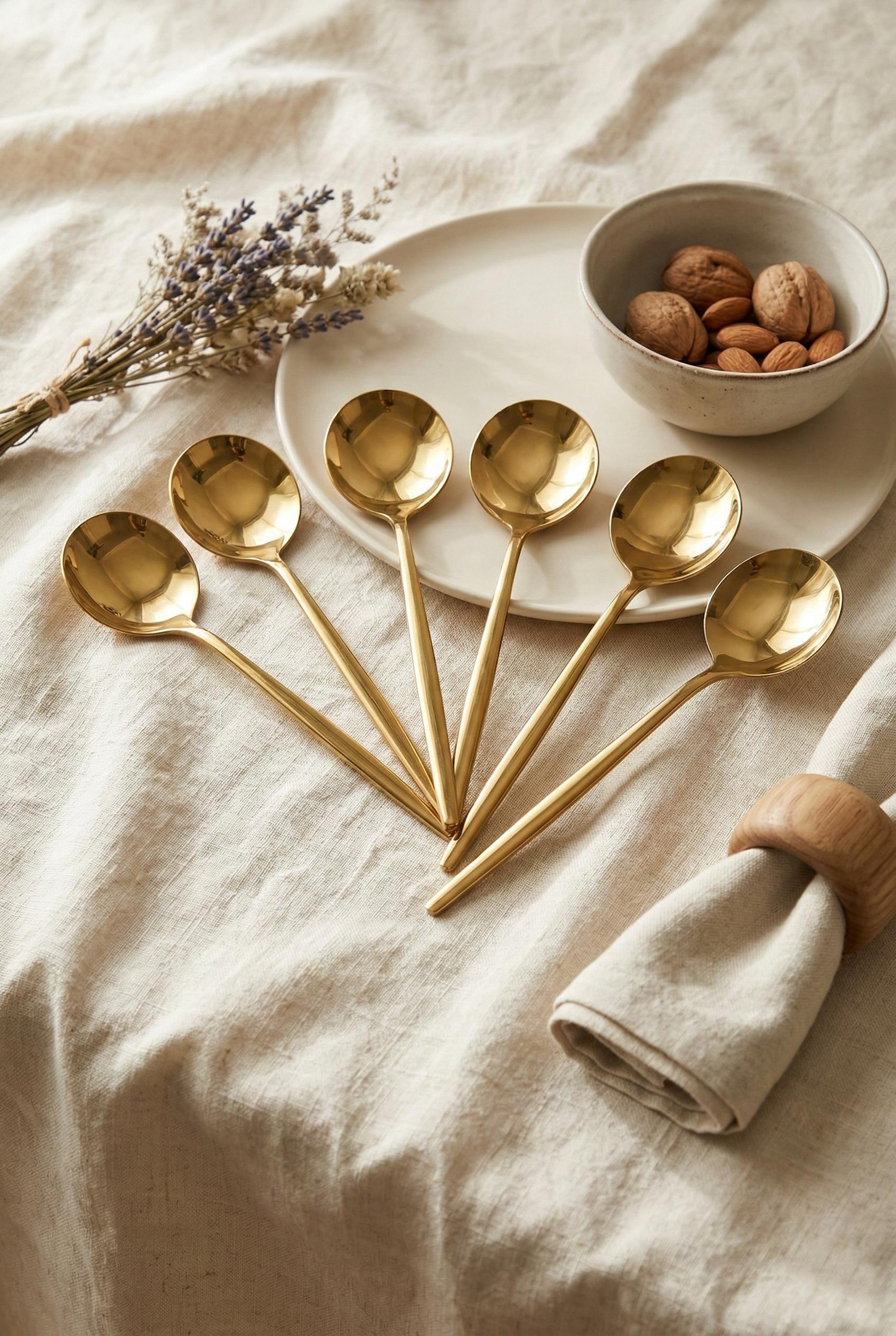 6'lı Lüks Gold Paslanmaz Çelik Yemek Kaşığı Seti (21 cm)