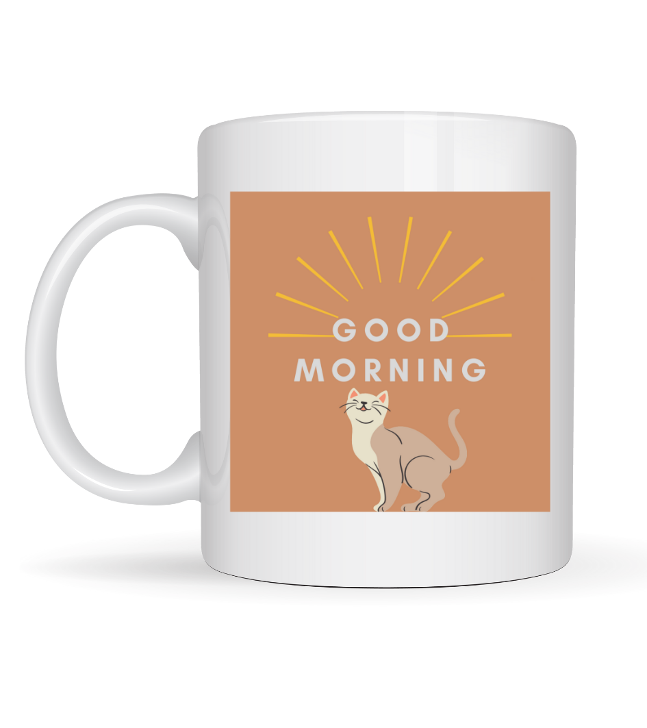 Good Morning Kedi Desenli Porselen Kupa MODEL 72 – Sevimli Kedi Figürlü, Kahve &amp; Çay Kupası, Hediyelik Porselen Bardak