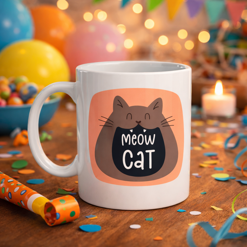 Meow Cat – Sevimli Kedi Tasarımlı Porselen Kupa MODEL 66 Eğlenceli Kahve &amp; Çay Kupası Hediyelik