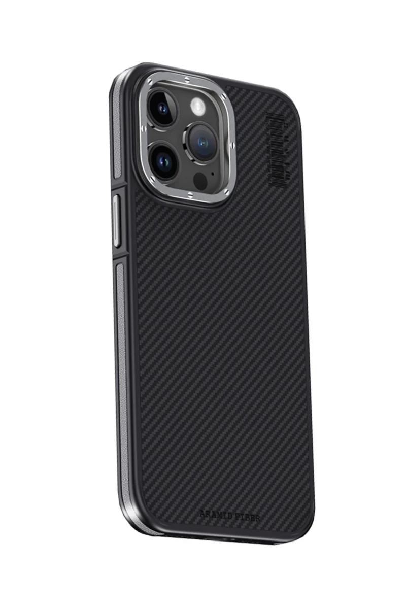 Joko Apple iPhone 15 Pro Max Uyumlu Kılıf Aramid 600D Kevlar Karbon Fiber Magsafe Kapak - Gri