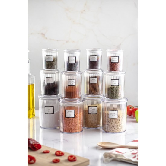 12'li Barok Yuvarlak 3 Boy Kavanoz Seti & Saklama Kabı & Erzak Kabı (4*1000 ML, 4*500 ML,4*250 ML)