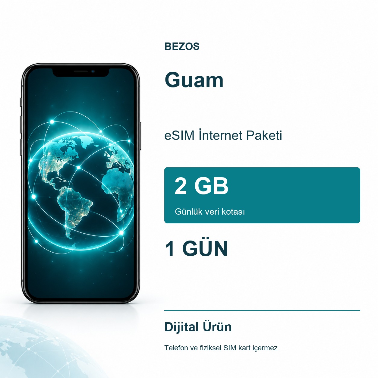 Guam eSIM İnternet Paketi Günlük 2 GB 1 Gün