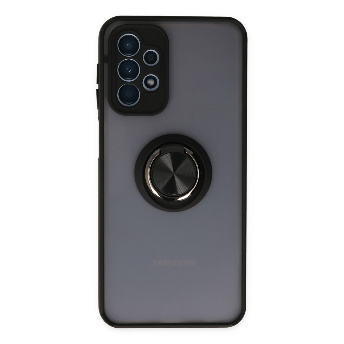 Galaxy A23 4G Kılıf Montreal Yüzüklü Silikon Kapak - Siyah