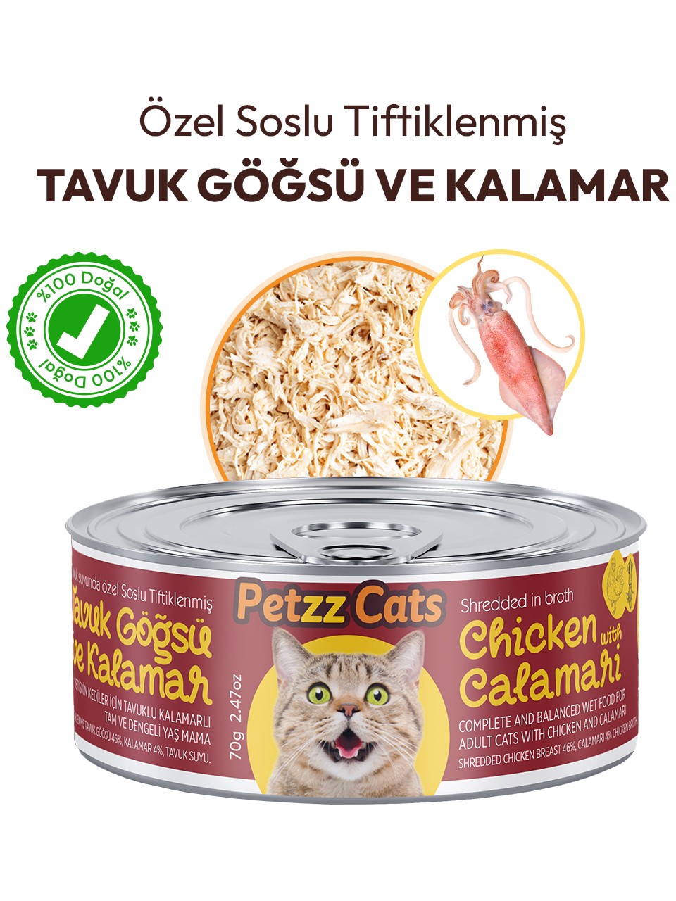 Petzzcats Tavuk &amp; Kalamar Konserve Kedi Maması 1 Adet 70 gr