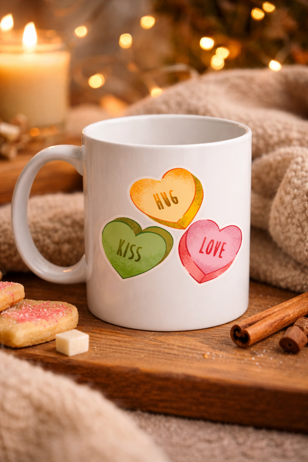 Hug Kiss Love Model 10 Porselen Kupa – Cıvıl Cıvıl Kalpli Tasarım, Sevgiliye &amp; Hediye Kupası
