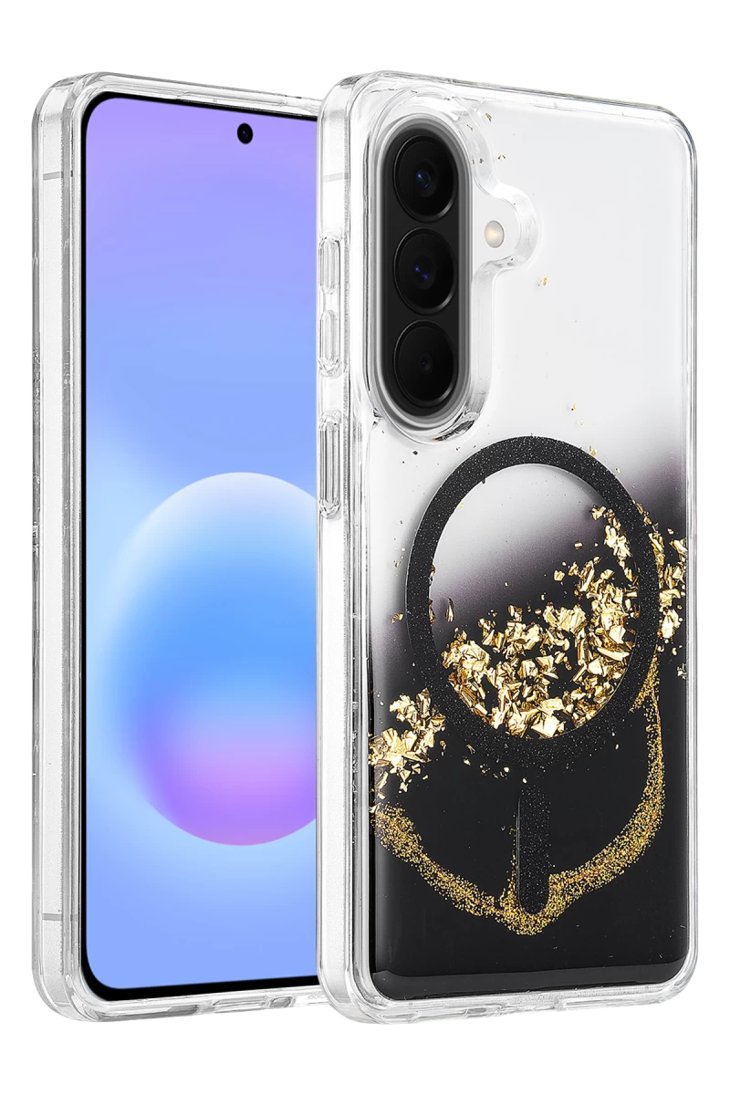Onegif Samsung Galaxy A57 5G Uyumlu Lotus Simli Magsafe Kapak - Siyah