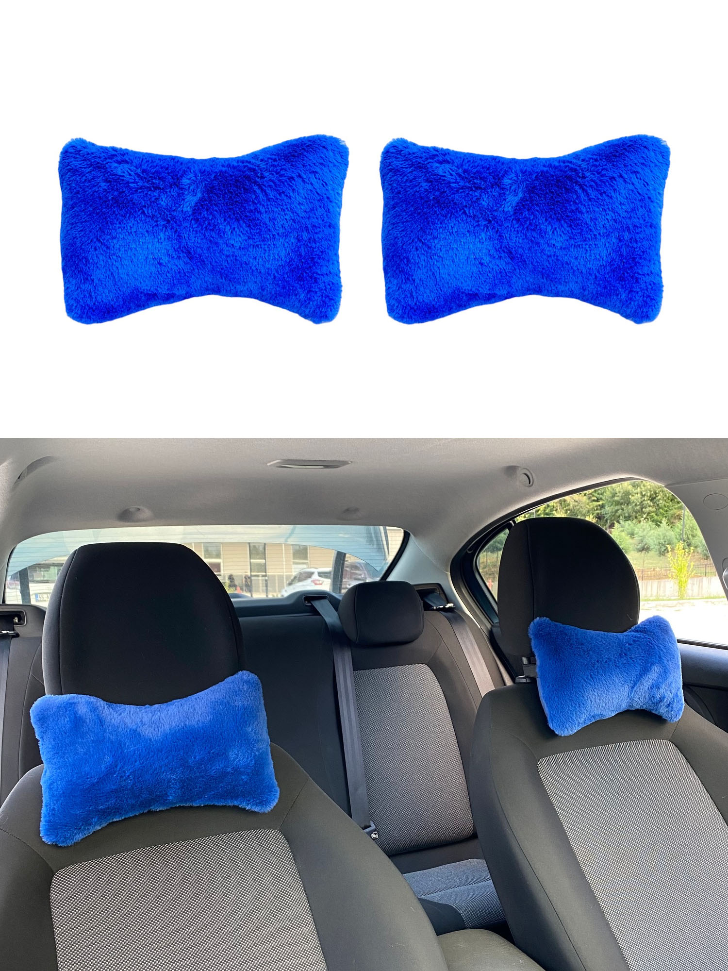Yumuşak Peluş Ortopedik Araba Seyahat Boyun Yastığı 2'li Mavi